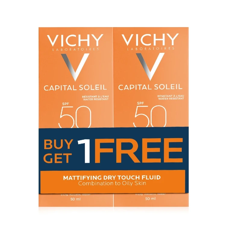 VICHY IDEAL SOLEIL MATTIFYING DRY TUCH SPF50 offer 1+1