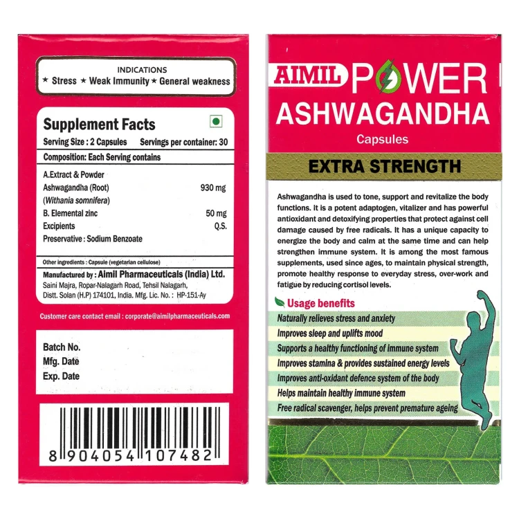 AIMIL POWER ASHWAGANDHA 930mg 60 Capsules