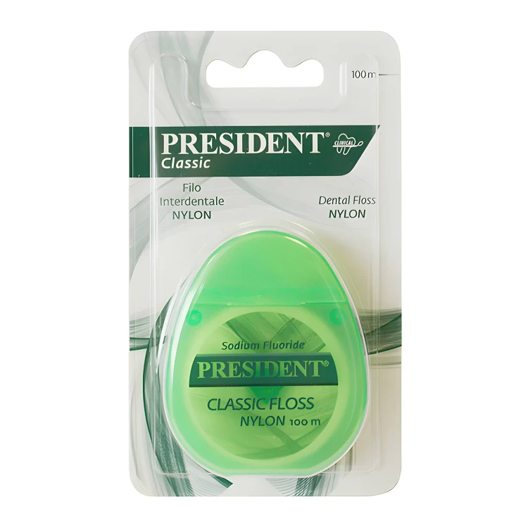 بريزيدنت خيط الاسنان كلاسيك نايلون صوديوم فلورايد - 100متر
