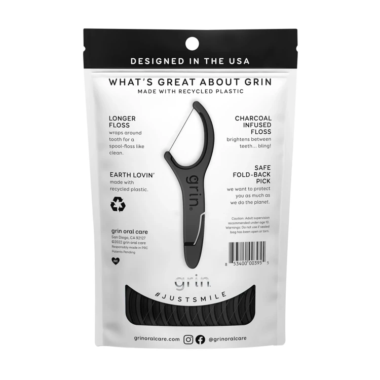 Grin White Charcoal Floss 75 PC BLACK (3955)