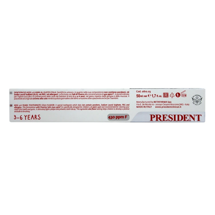 PRESIDENT 3-6 Years Kids ToothPaste Cola 50ML