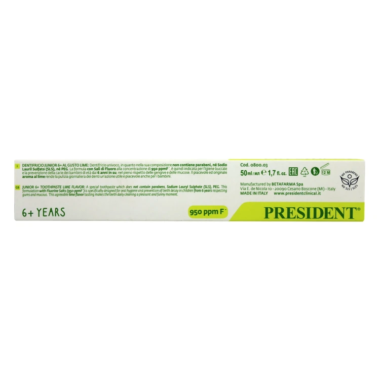 PRESIDENT 6+ Years Junior ToothPaste Lime 50ML