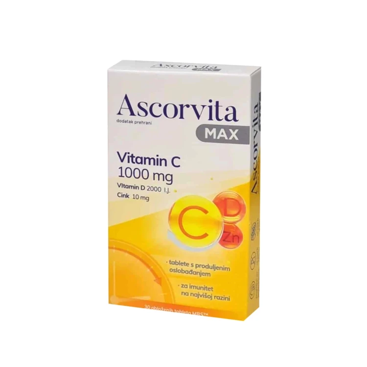 Zdrovit Ascorvita Vitamin C1000mg + D2000mg + Zn10mg 30's Coated Tabs