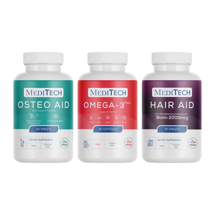 ميدتيك مجموعة المعلمين فيتامينات هير ايد + أوميجا 3+ أوستيو للعظام