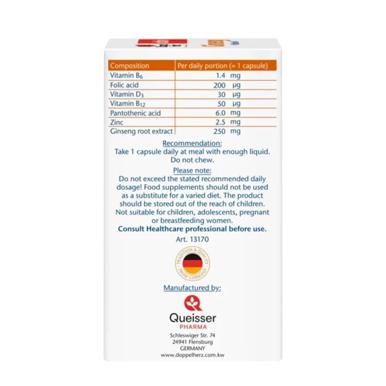 Doppelherz Ginseng + Votamin D 60 Capsules