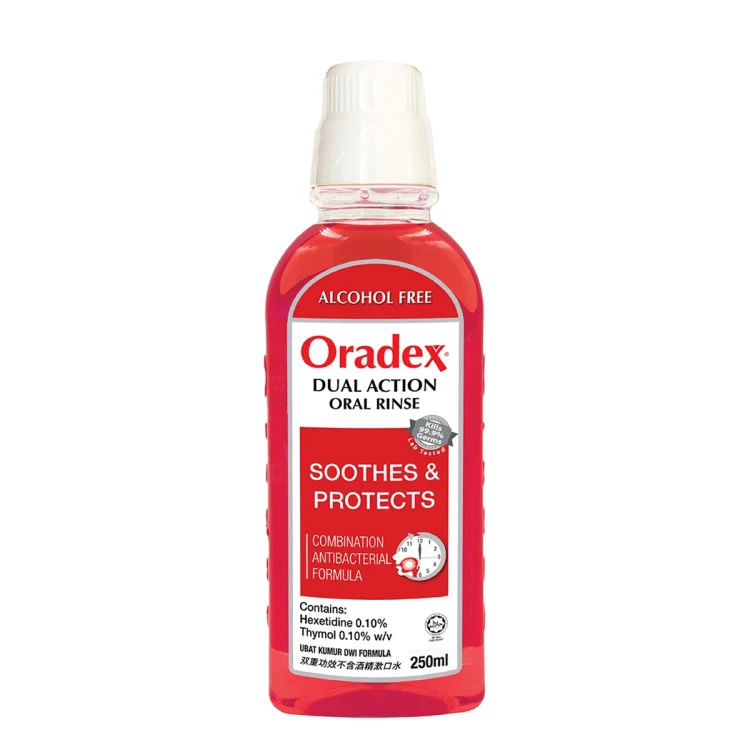 Oradex DUAL ACTION Oral Rinse Mouthwash Hexetidine 0.10% 250ML