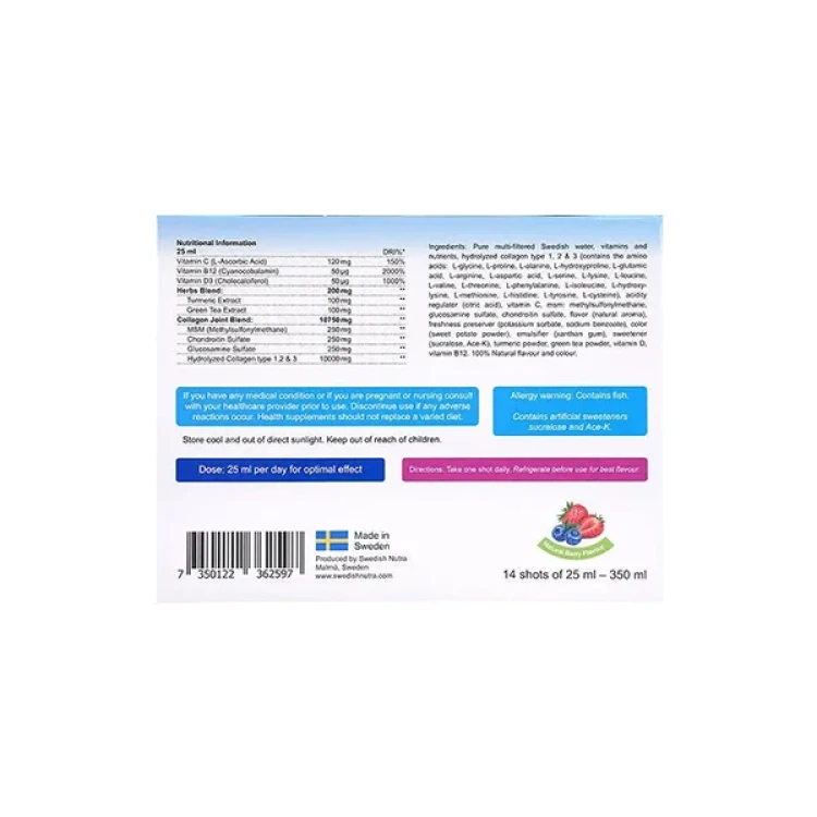 SWEDISH NUTRA Joint Collagen 10,000 Berry Flavour 14 Shots