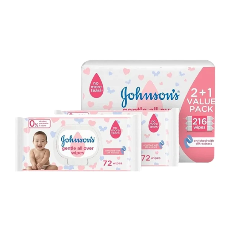 Johnson’s Baby Gentle All Over Wipes – 216 Wipes (Pack 2+1)