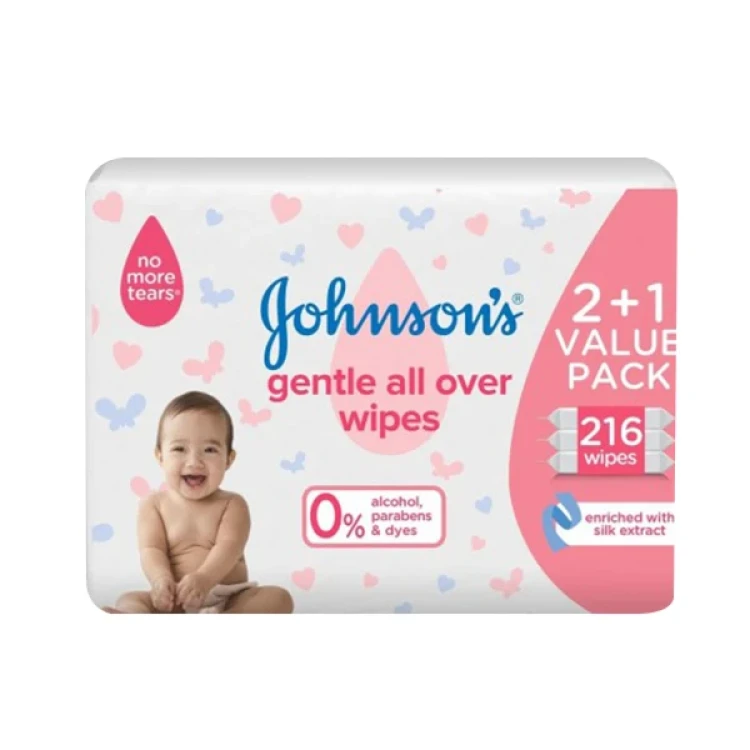 Johnson’s Baby Gentle All Over Wipes – 216 Wipes (Pack 2+1)