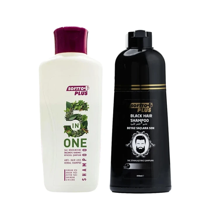 Softtoplus 5 In 1  Shampoo 300ML+Softtoplus Black Hair Shampoo 350ML
