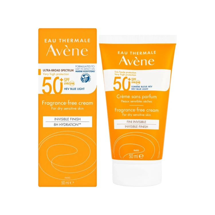أفين كريم واقي شمس بعامل حماية +SPF 50 خالٍ من العطور بلمسة نهائية غير مرئية 50 مل