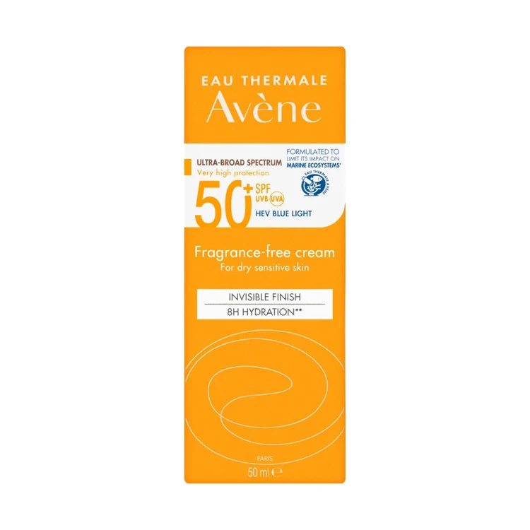 أفين كريم واقي شمس بعامل حماية +SPF 50 خالٍ من العطور بلمسة نهائية غير مرئية 50 مل